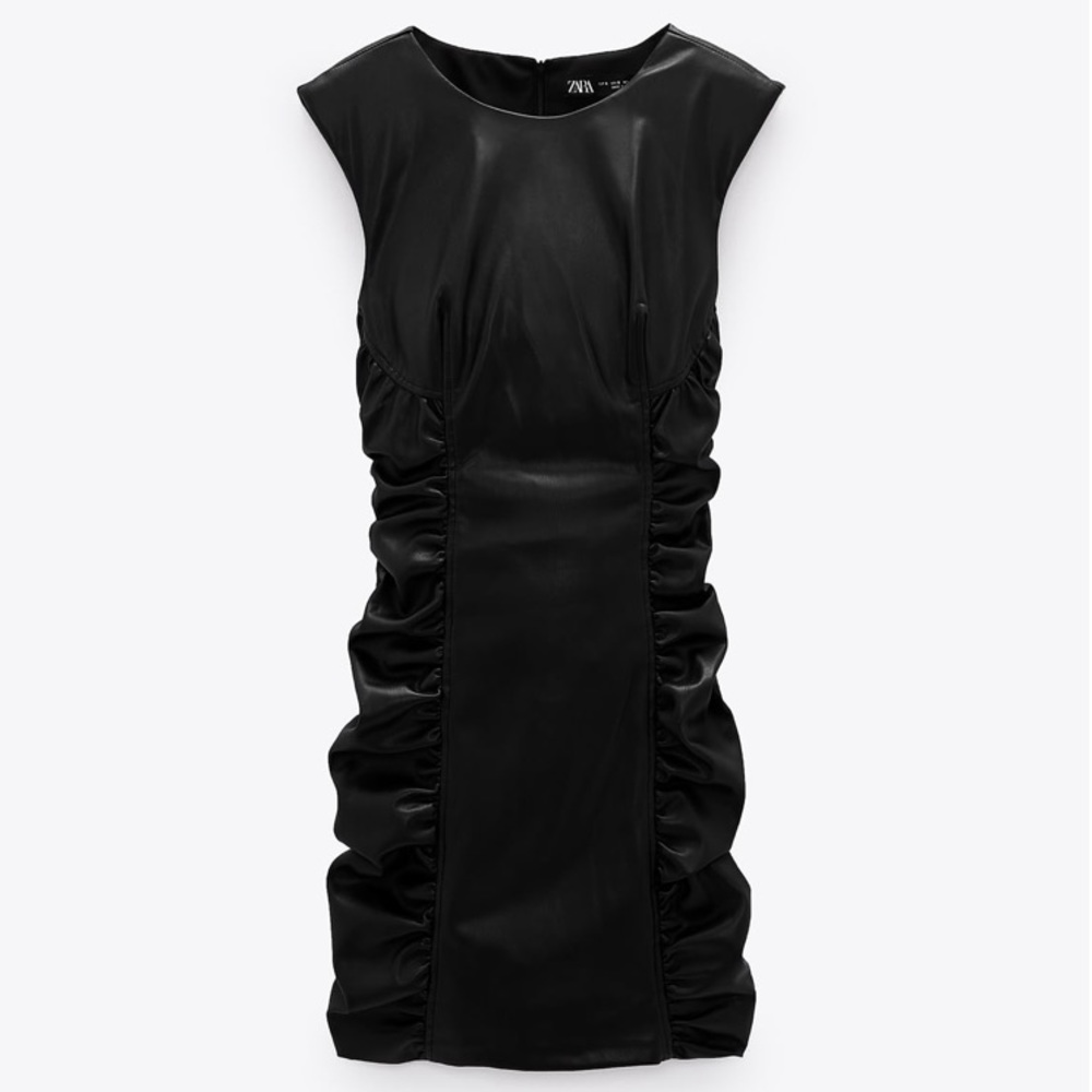 Ruched Zara Faux Leather Dress